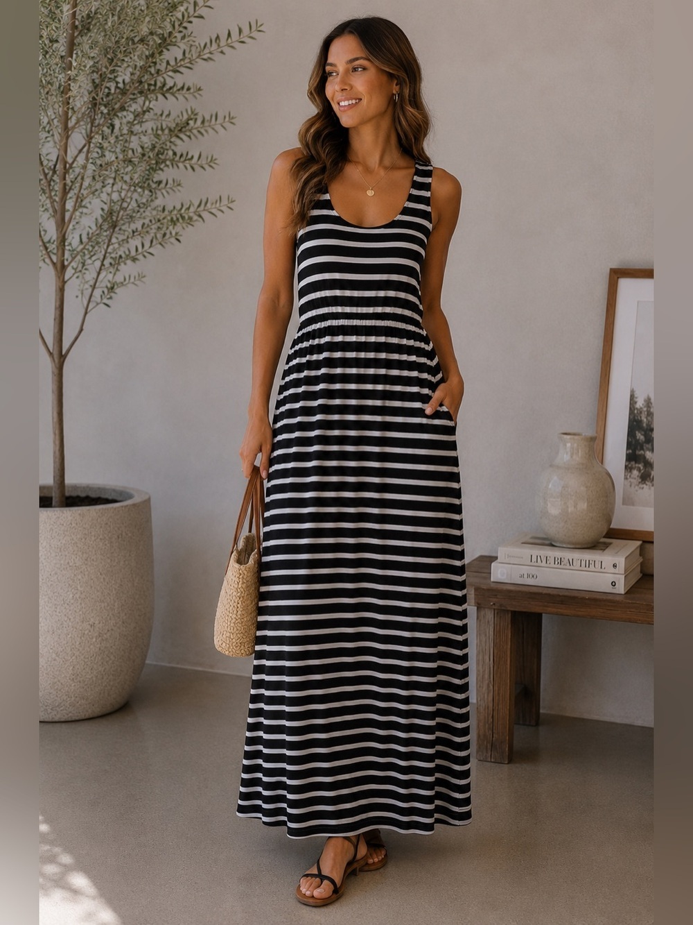 Charlotte Russe Black and White Maxi Dress Sleeveless Women’s M
